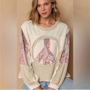 POL Women's Patchwork Sweatshirt - Cream, Pink, Tan